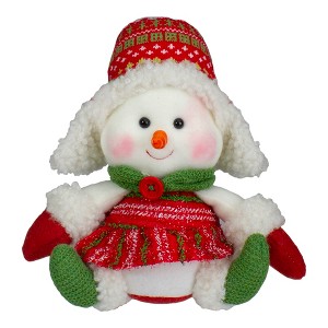 Northlight 8" Red and Green Sitting Snowman Girl Christmas Figure - 1 of 4