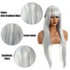 Unique Bargains Women's Wigs 31" with Wig Cap White Gradient Blue - 4 of 4