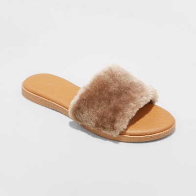 fur slide sandals