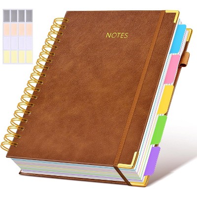 Hardcover Spiral Notebook journal with Removable Dividers Tabs, 300 Pages Leather 5 Subject Notebook College Ruled