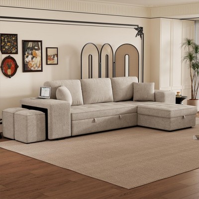 NicBex Sectional Sofa with Storage Chaise & 2 Stools L Shaped Modular Sofa for Living Room & Apartment