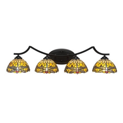 Toltec Lighting Zilo 4 - Light Vanity in  Matte Black with 7" Amber Dragonfly Art Glass Shade