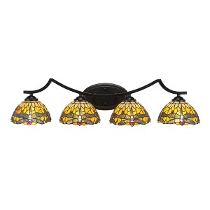 Toltec Lighting Zilo 4 - Light Vanity in  Matte Black with 7" Amber Dragonfly Art Glass Shade - 1 of 1