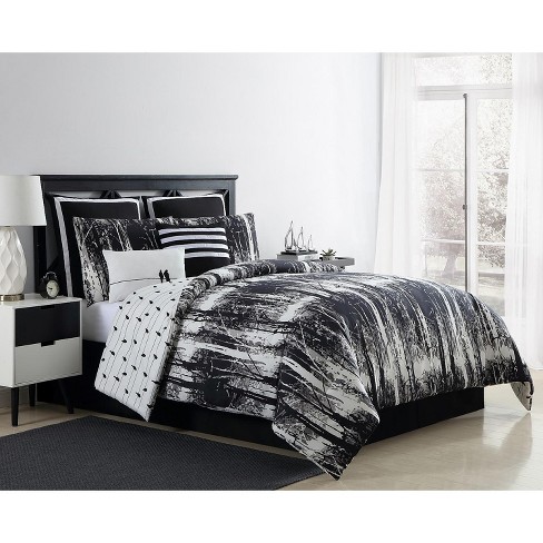 Vcny Home Woodland Reversible Black And White Comforter Set