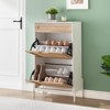 Natural Rattan Shoe Cabinet, 2 Flip Door Shoe Rack with a Drawer, Modern Freestanding Shoe Organizer with 3 Position Adjusted and Removable Shelf - 2 of 4