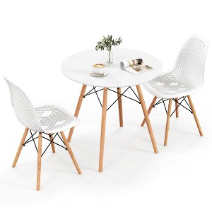 Tangkula 3 PCS Dining Table Set for 2 Persons Modern Round Table & 2 Chairs w/ Wood Leg White - 1 of 4