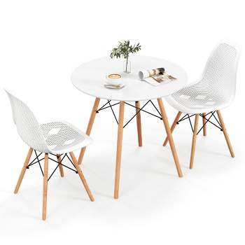 Tangkula 3 PCS Dining Table Set for 2 Persons Modern Round Table & 2 Chairs w/ Wood Leg White