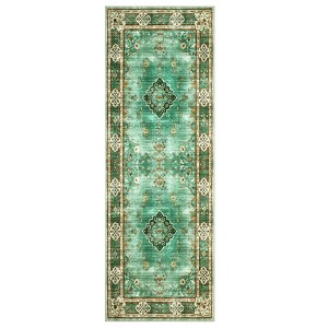 Coolmee Area Rugs Washable,Boho Vintage Bohemian Distressed Oriental Carpet Non Slip, Floral, for Living Room Bedroom Nursery Old Green - 1 of 4