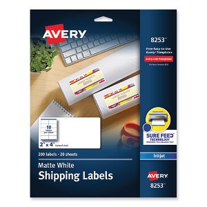 Avery Vibrant Inkjet Color-Print Labels w/ Sure Feed, 2 x 4, Matte White, 200/PK - 1 of 4