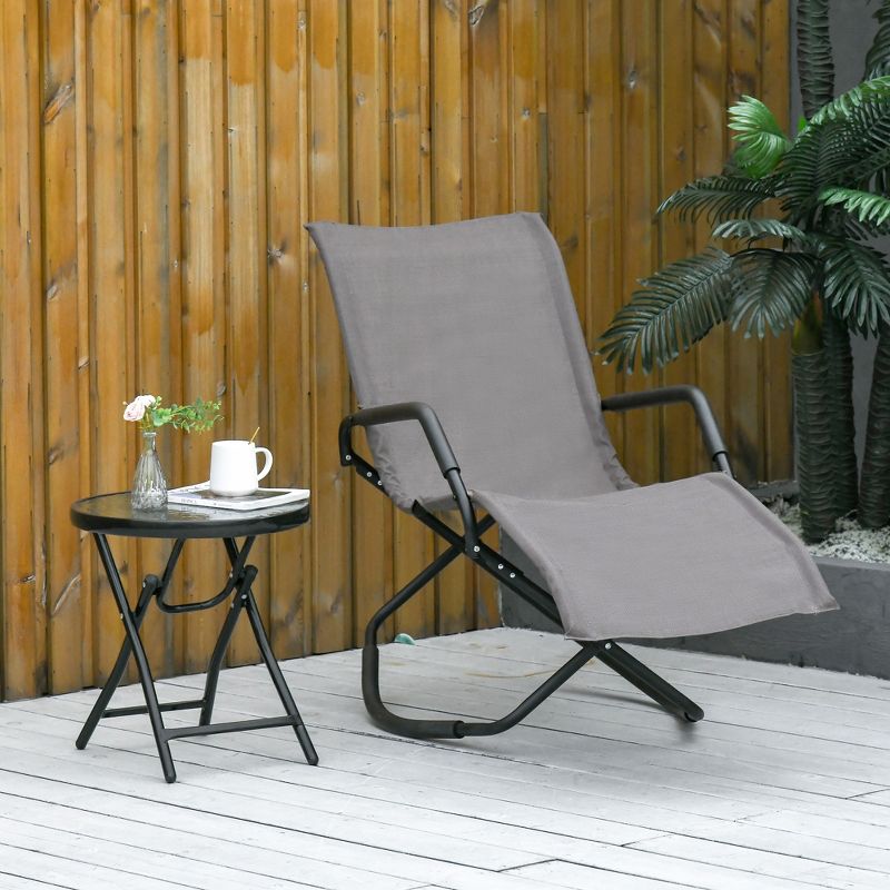 Outsunny Garden Rocking Sun Lounger Outdoor Zero-gravity Folding Reclining Rocker Lounge Chair for Sunbathing, 3 of 7