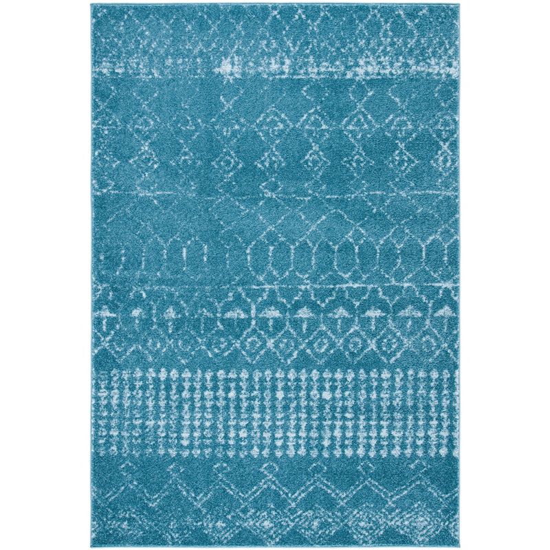 Turquoise and Blue Synthetic 4' x 6' Reversible Area Rug