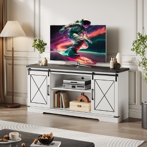 TV Stand for Televisions Up to 65 Inches, Entertainment Center Console Table with Storage Cabinets and Two Barn Doors, Mid Century Modern - 1 of 4
