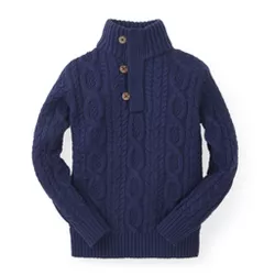 Hope & Henry Boys' Mock Neck Cable Sweater with Buttons, Kids