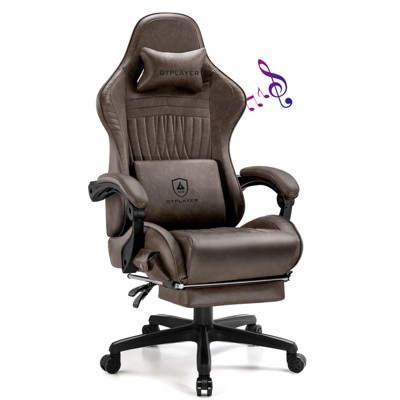 GTPLAYER Pro Gaming Chair with Footrest, Dual Bluetooth 5.1 Speakers PVC Leather Recliner
