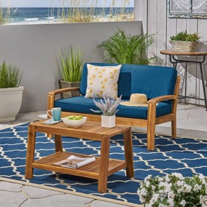 Grenada 2pc Acacia Wood Patio Chat Set - Christopher Knight Home - 1 of 4
