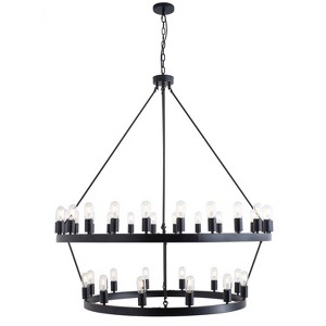 Dewdrop Black 36-Light Farmhouse Wagon Wheel Industrial Large Round Chandelier - 1 of 4