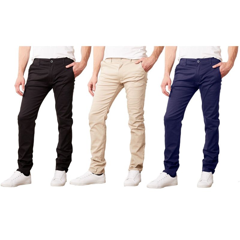Galaxy By Harvic Men's Slim Fit Cotton Stretch Classic Chino Pants-2 Pack, 2 of 3