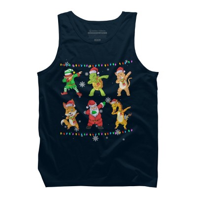 Men's Design By Humans Christmas Dabbing Cartoon Animals By shirtpublic Tank Top