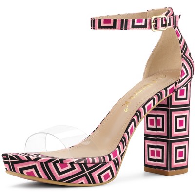 Allegra K Women's Printed Clear Strap Platform Chunky Heel Ankle Strap Sandals