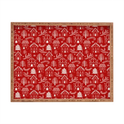 Pimlada Phuapradit Christmas village Red Rectangular Tray -Deny Designs