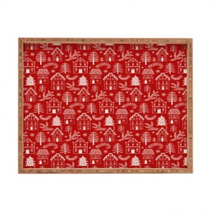 Pimlada Phuapradit Christmas village Red Rectangular Tray -Deny Designs - 1 of 2
