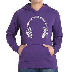 LA Pop Art Women's Word Art Hooded Sweatshirt -Music Note Headphones - 1 of 4