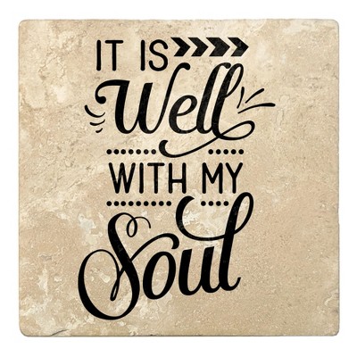 Christmas by Krebs Set of 4 Beige and Black "IT IS Well WITH MY Soul" Square Coasters 4"