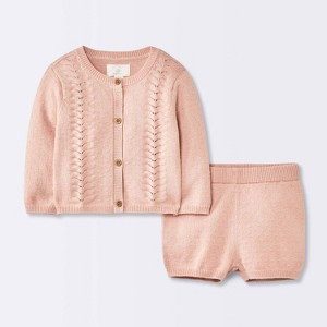 Baby Girls' 2pc Pointelle Sweater Set - Cloud Island™ Pink - 1 of 4