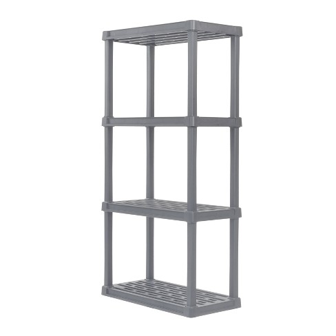 Plastic storage shelves and cabinets