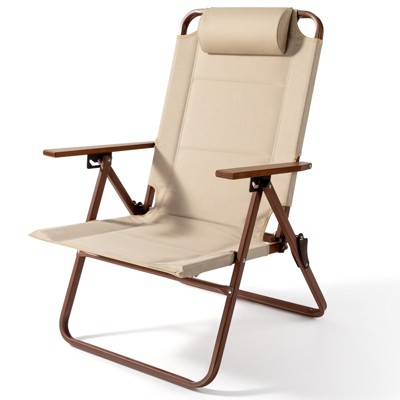 SKONYON Folding Lounge Chair  3-Position Adjustable Recline Camping Chair with Wood-Grain Armrests