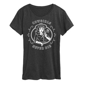 Women's - Instant Message - Cowgirls Never Die Short Sleeve Graphic T-Shirt - 1 of 4