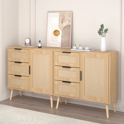 GlasFlength Decorative Storage Cabinets Farmhouse Modern Style，Ample Storage, Sturdy Build，Natural with Spaious Compartment, Beige, 31.5"*11.8"*30.7"
