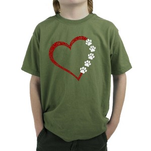LA Pop Art Meow Heart - Boy's Word Art T-Shirt Military X Large - 1 of 4
