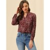 Allegra K Women's Floral Loose V Neck Long Sleeve Button-Up Shirt - 2 of 4