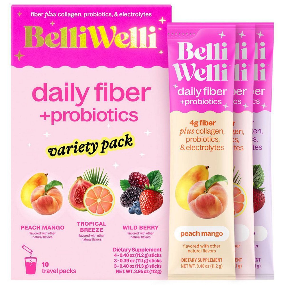 BelliWelli Fiber, Probiotics, Collagen, Electrolyte Multivitamin Powder Stickpack Variety - 3.95oz/10ct