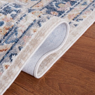 Vintage Charm Navy Blue Synthetic 5'3" x 7'6" Machine Washable Area Rug
