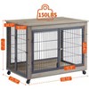 TiramisuBest Furniture Style Dog Crate Side Table on Wheels with Double Doors and Lift Top.Grey,38.58inw x 25.5ind x 27.36inh. with Grey for - 4 of 4