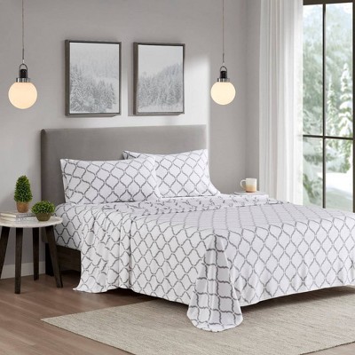 Full Gray Geo Microfiber Flannel Sheet Set