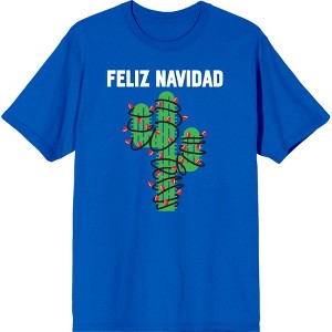 Feliz Navidad Christmas Cactus Adult Crew Neck Short Sleeve Tee - 1 of 2