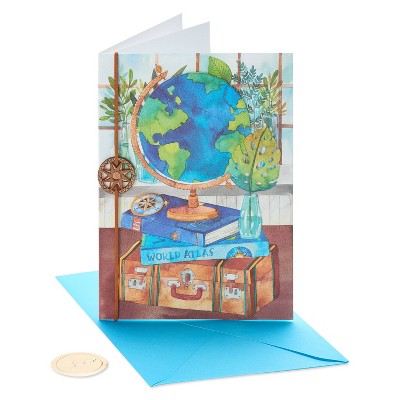 Blank Card Travel the World - PAPYRUS: Botanical Tree Design, Multicolor, Vertical Fold, Greeting Card, 7"x5"