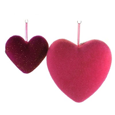 Valentine's Day 9.25" Flocked Hanging Hearts Set / 2 Decor Love Decorate Decoration One Hundred 80 Degree  -  Decorative Figurines