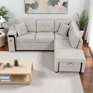 86.6" L-Shaped Convertible Sectional Sofa Bed with Storage & USB - 1 of 4