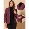 Allegra K Women's Notched Lapel Denim Single Breasted Shoulder Pad Business Casual Blazer - 2 of 4