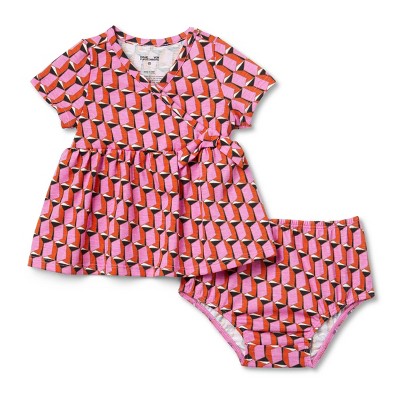 Image of Baby Short Sleeve Pink Modern Geo Faux Wrap Dress - DVF for Target 0-3M