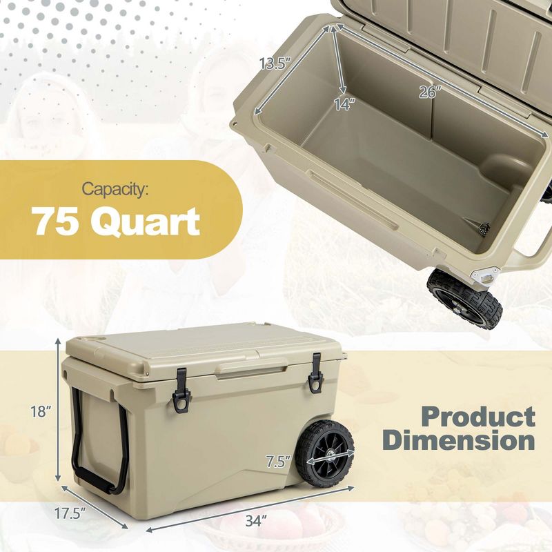 Costwasy 75 Qt Portable Cooler Roto Molded Ice Chest Insulated 5-7 Days with wheels Handle Charcoal/Tan, 3 of 11