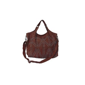 AmeriLeather Spirit Leather Tote – Lambskin Bag with Native Sand-Art Design & Studded Detail, 15.75" L x 12.5" H x 6" W - 1 of 4