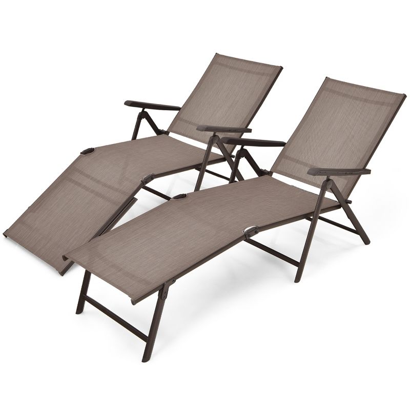 Costway Patio 2 PCS Folding Chaise Lounge Chair Outdoor Portable Reclining Lounger Grey\Brown\Black, 3 of 10