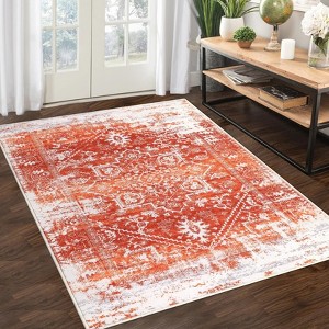 Washable Rug Vintage Medallion Non Slip Non Shedding Rugs Low Pile Foldable Accent Rug for Living Room Bedroom - 1 of 4