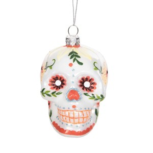 Gallerie II Blown Glass Floral Skull Ornament - 1 of 3