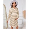 Womens Maternity V Neck Drop Shoulder Long Sleeve Striped Knit Baby Shower Dress - 4 of 4